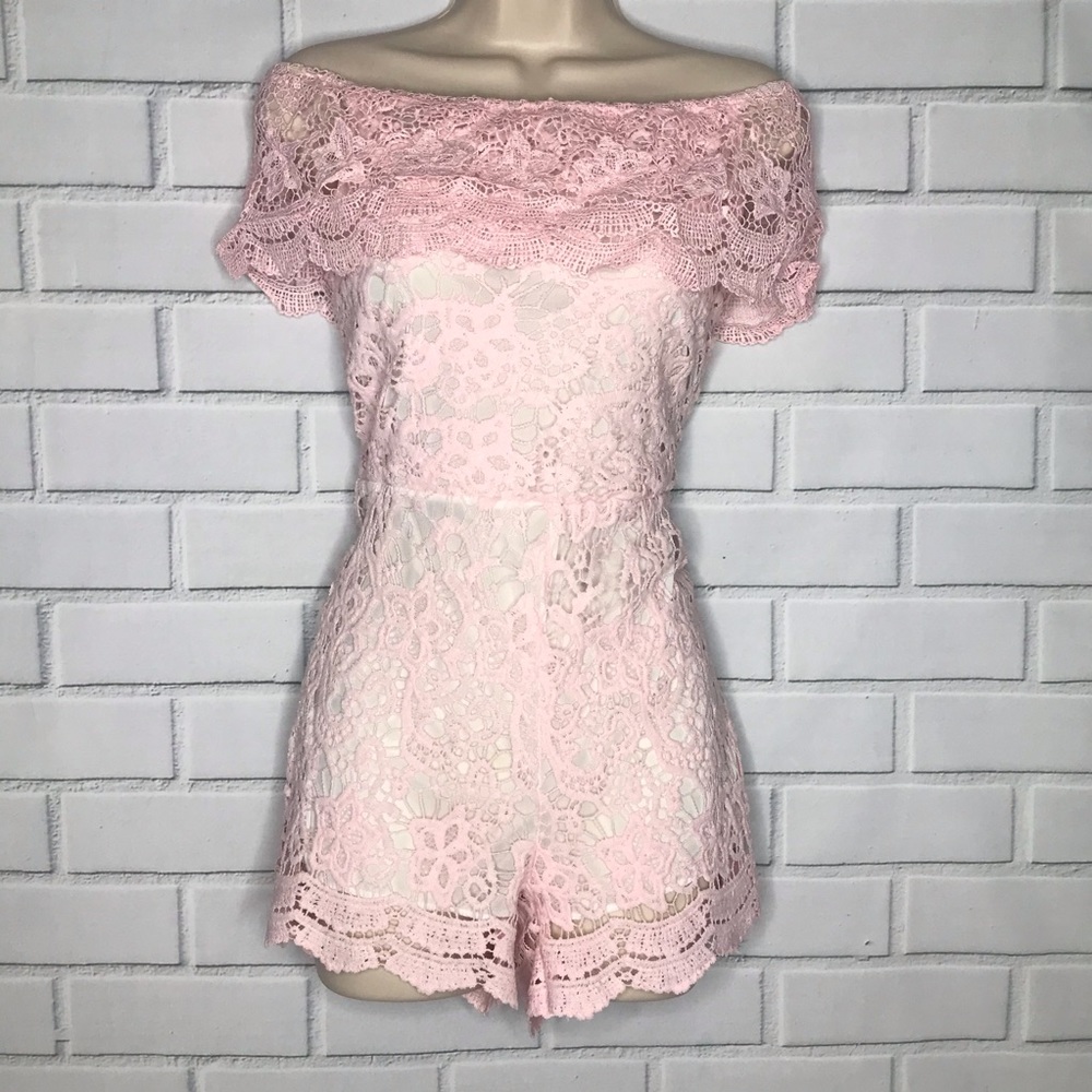 NWOT pink lace romper